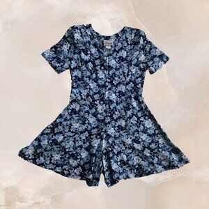 THE ORIGINAL INC. Vintage Romper Shorts 90s Mini Blue Floral Jumpsuit Playsuit S